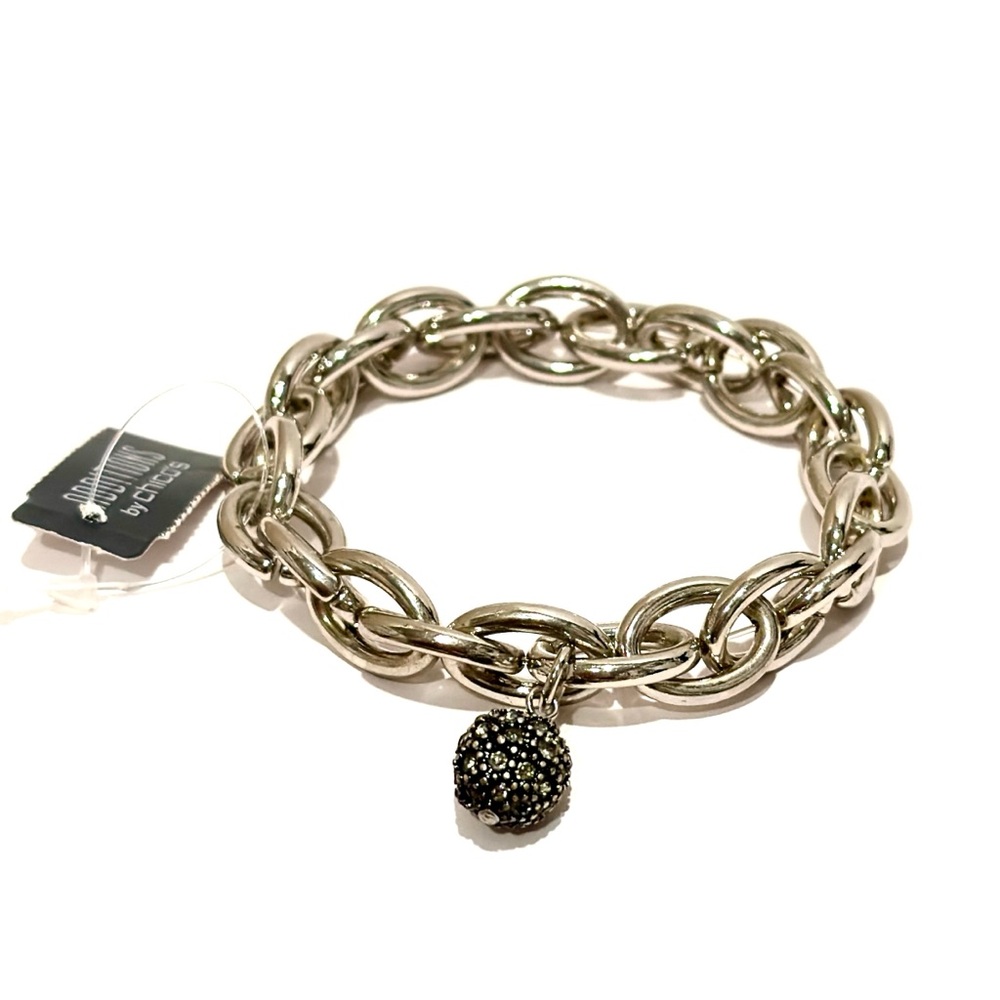 CHICO’s | Silver Large Round Link Bracelet with Pave Ball Charm | NWT | Classic - Picture 7 of 8